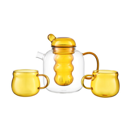 Чайник стеклянный с двумя чашками Smart Solutions, 1,2 л, желтый